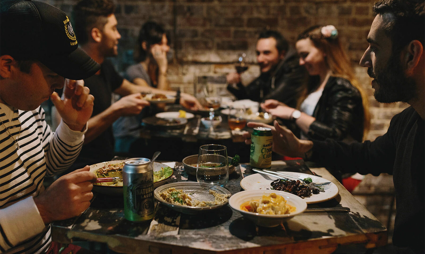 Diners eating at a restaurant