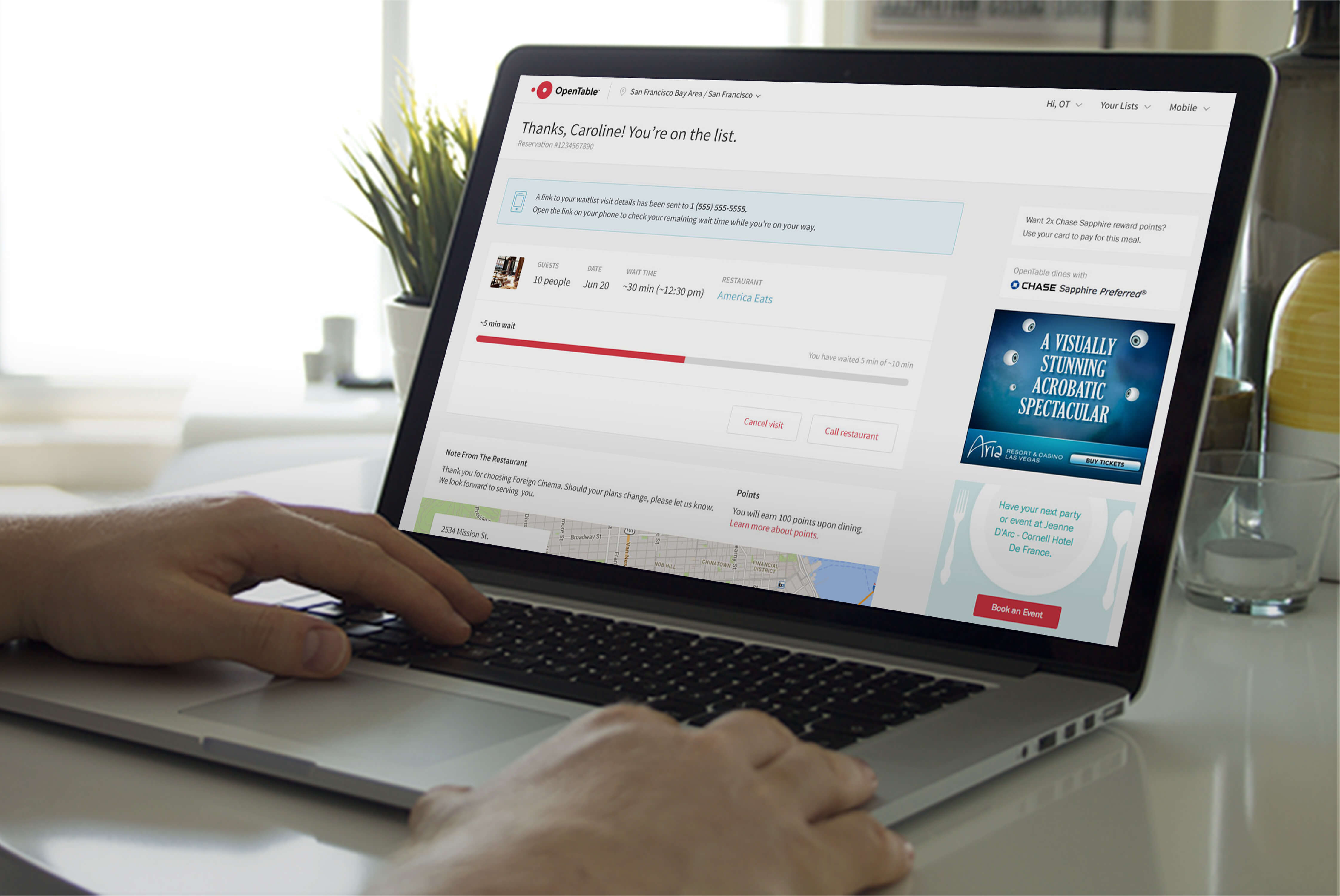 OpenTable waitlist on web