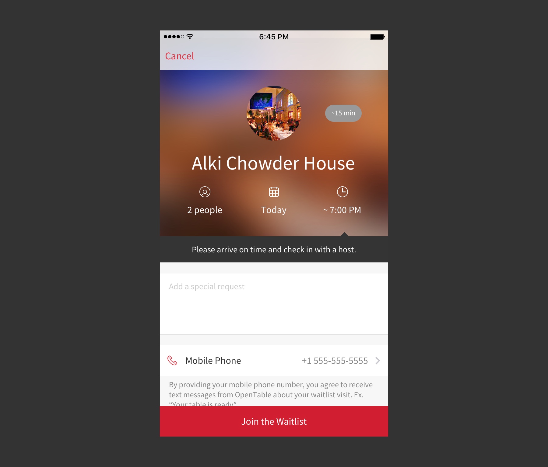 OpenTable reservation details on iOS