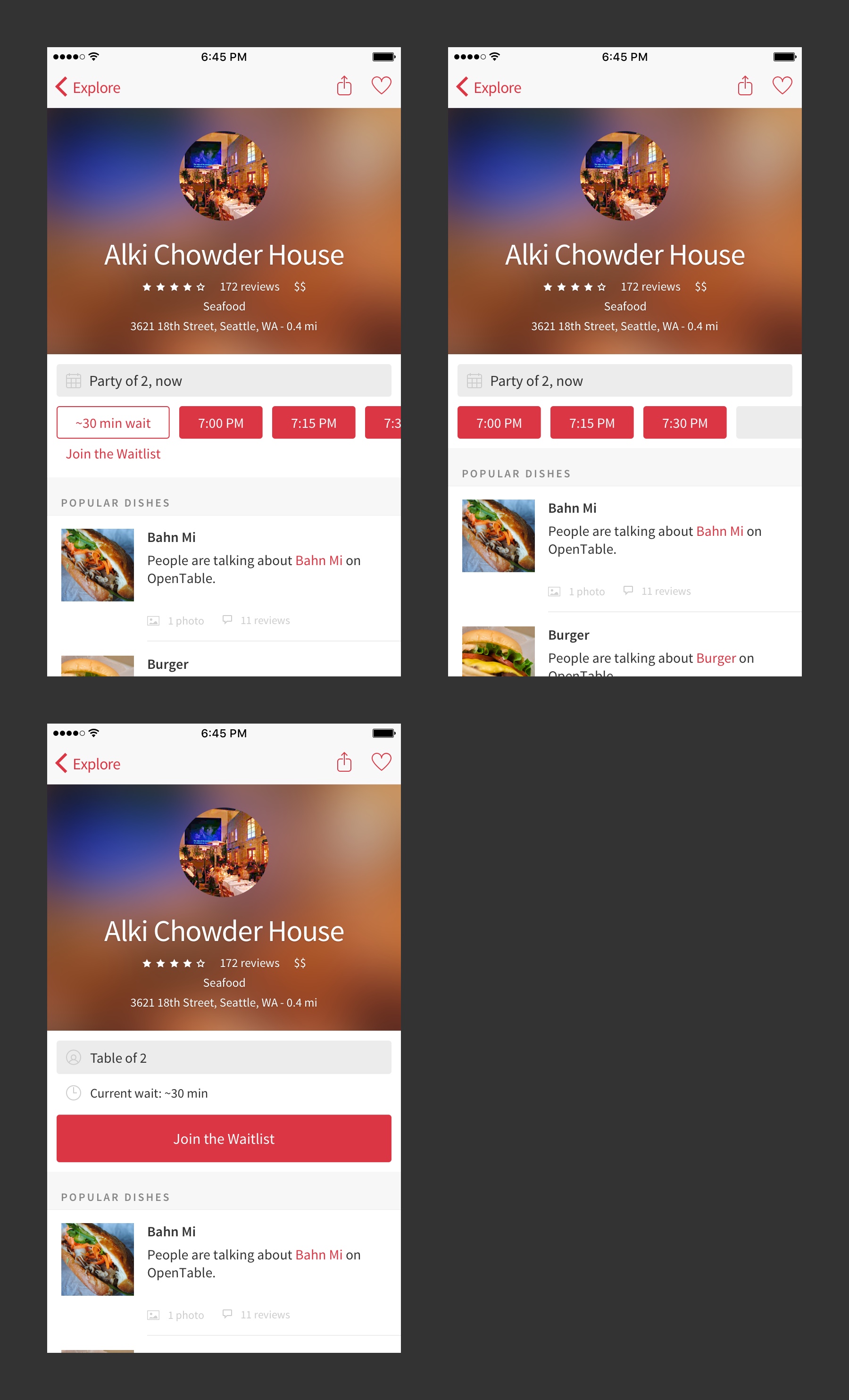 Variations of OpenTable search on iOS