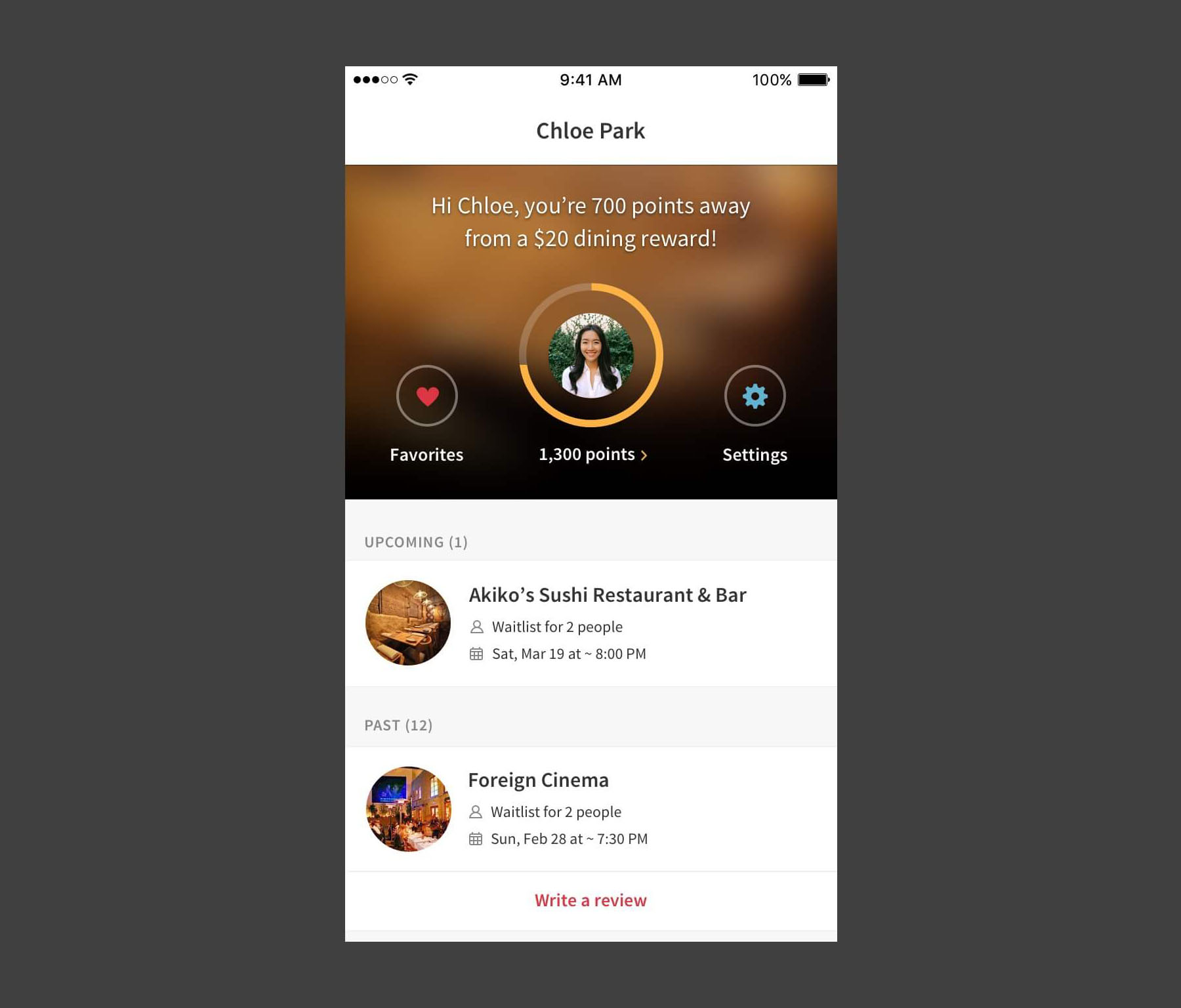 OpenTable user profile